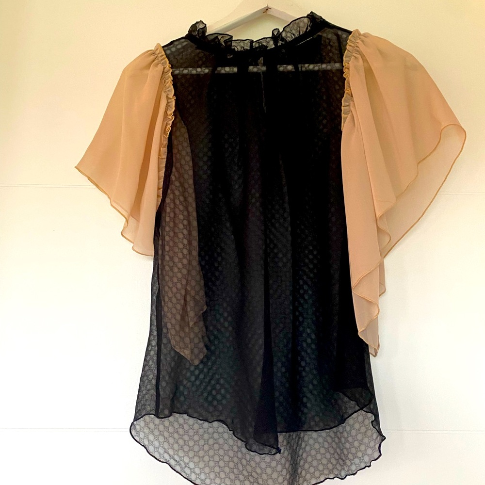BCBGMaxAria sheer back top and sheer sleeves closer to the chest. European.